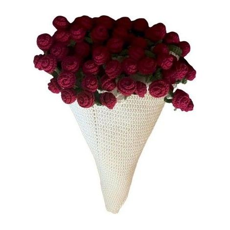 Couverture florale crochetée - 109 cm - Bouquet de roses - Crocheté à la main - Motifs floraux 3D - Lavable en machine (1/5)