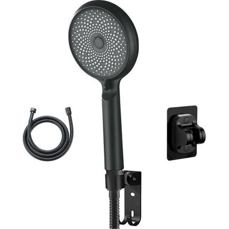 Cabezal de ducha presurizado de 324 orificios con interfaz universal. Incluye soporte y manguera de agua de 1,5 m, color negro. (1/5)