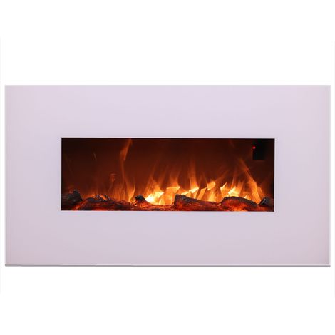 Sined Monte Chimenea Electrica De Pared En Acero y Cristal 1500w Efecto Llama Led Blanco Efecto Llama Led Real 6 Niveles De Intensidad Con Mando a Distancia Ideal Para El Hogar y La Oficina 98 Cm