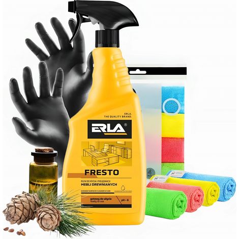 detergente per mobili in legno, guanti in microfibra, detersivo liquido (1/5)