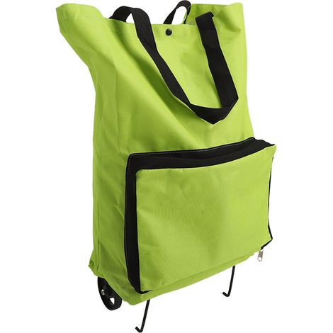 Sac caddie pliable à fermeture éclair, réutilisable, grande capacité, en tissu Oxford, avec roulettes, vert (1/5)