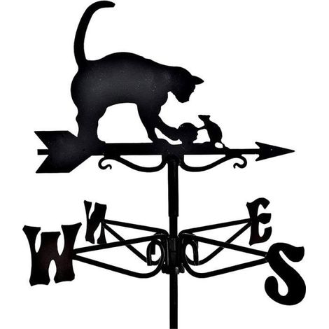 1 girouette en métal, chat et souris, design moderne minimaliste, 35x50 cm, noir, décoration extérieure jardin maison (1/4)