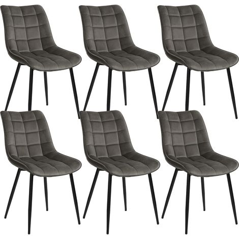 WOLTU Set of 6 Velvet Fabric Dining Chairs Metal Legs Chairs Dark Grey (1/5)