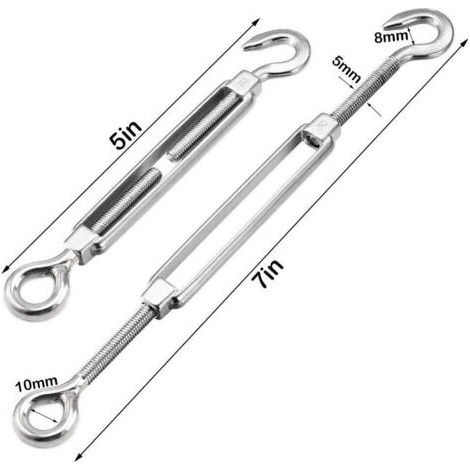 Tendeur Cable Crochet M5 (Crochet et Oeil), Tendeur Fil Acier/Tendeur Cable INOX en Acier Inoxydable 304 pour Fil a Linge, Cable Acier, Corde Acier -10 Pièces (1/4)