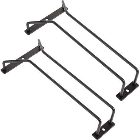 Set mit 2 schwarzen Metall-Glashaltern – Stabile Unterbauhalterung – Elegante Aufbewahrung für Stielgläser – Ideal für Bars und Küchen – Länge 24,5 cm (1/5)