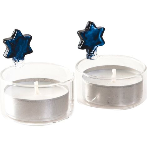 Set de 2 Bougeoirs Bleus pour Bougies avec Boîte de Présentation en PVC - PANGIVO (1/2)