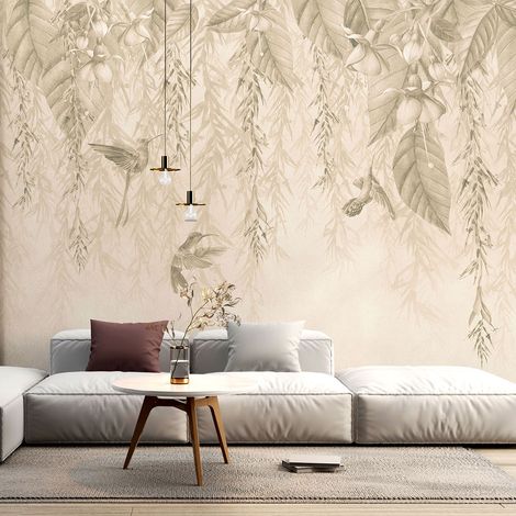 Papier peint panoramique - Fleurs Oiseaux - 130 cm x 89 cm (1/4)