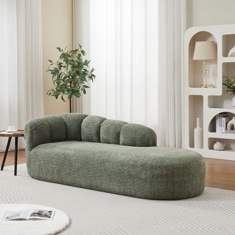 DESMIU Fauteuil Chaise Longue Sans Accoudoirs en Chenille Vert Sauge Design Courbé pour Salon (1/5)