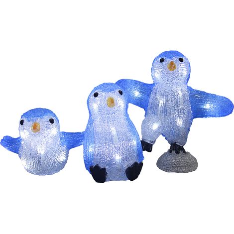 Figura Natalizia in Acrilico Luci a LED a Batteria o con Cavo Vari Modelli Decorazione di Natale Giardino Addobbo Decorativo Indoor Outdoor Penguin Family (en) (1/5)