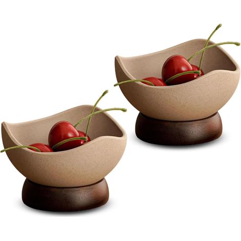 Set aus 2 kleinen Keramik-Dessertschalen, 100 ml Salatschalen, Vintage-Snackschalen, Servierschalen-Set für Dessert, Snack und Salat (Braun) (1/5)