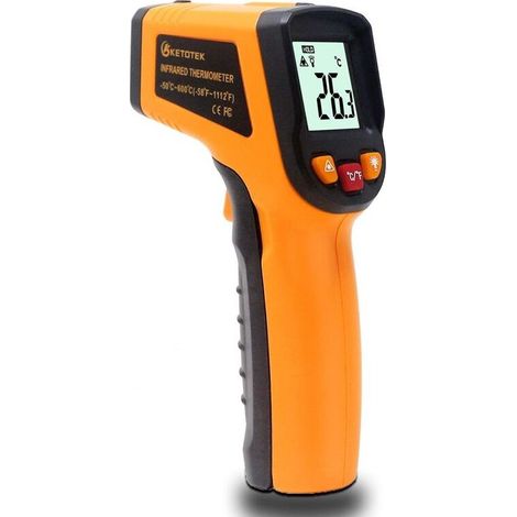 Laser Thermometre Infrarouge Pistolet Thermomètre Numérique -50-600°C Point Laser Pistolet Alimentaire Grade Professionnel Enregistreur (Jaune) (1/4)