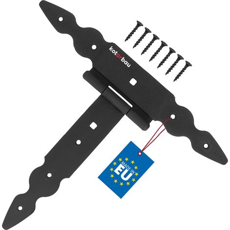 KOTARBAU® Cerniere a T nere, 200 mm, con gancio a croce, in acciaio verniciato a polvere, per porta in legno, per porte di negozio, per porte pesanti (1/5)