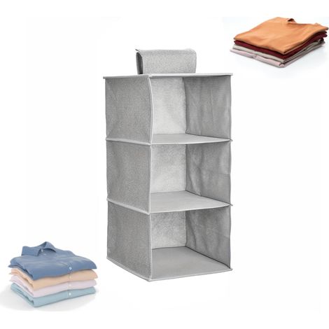 Organisateur de rangement suspendu armoire étagères dressing support pliable gain de place étagère chapeau chaussettes chaussures sous-vêtements accessoires gris garde-robe 3 (1/5)