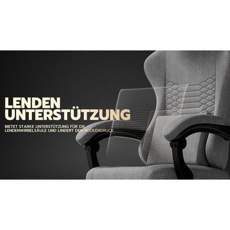 Fauteuil de Gaming en tissu, chaise de bureau ergonomique avec appui-tête, siège de course massant avec repose-pieds (gris clair) (1/5)