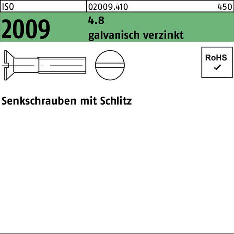 ISO 2009 Senkkopfschraube M8x70 Stahl 4.8 galvanisch verzinkt Schlitz 100 Stk (1/2)