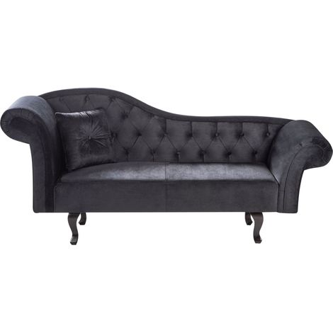 Left-Hand Chaise Lounge LATTES Velvet Black with Cushion