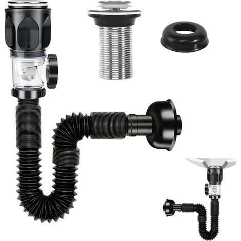 Kit di scarico universale per lavello, sifone con tubo flessibile retrattile e tappo di scarico con filtro a scomparsa, kit di scarico per lavello per bagno e cucina