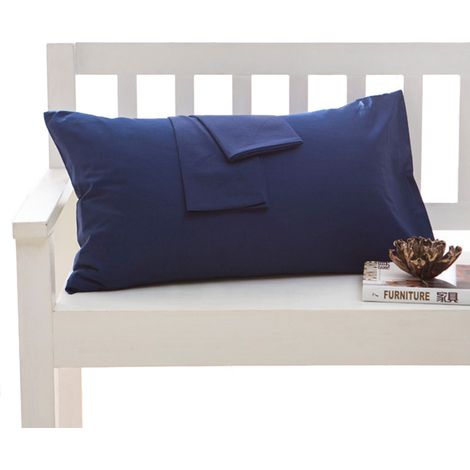 Irovami Lot de 1 taie d'oreiller simple et tendance en pur coton, couleur unie, rectangulaire, pour chambre à coucher, décoration intérieure, taille standard (bleu foncé) (1/5)