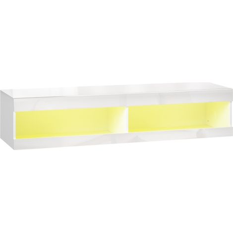 Meuble TV suspendu avec éclairage LED RGB 140 x 40 x 30 cm, pour téléviseurs 55-60 pouces, finition blanche brillante (1/5)