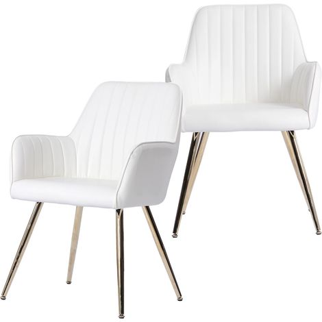 Ensemble de 2 chaises de salle à manger – Chaises modernes en tissu avec accoudoirs et pieds en métal doré. Mobilier de salle à manger luxueux pour salon, cuisine et salle de réception. (1/5)