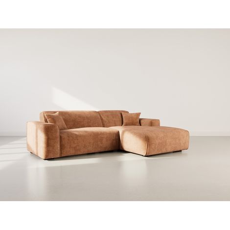 Lison - canapé d'angle droit 4 places en velours texturé - terracotta (1/5)