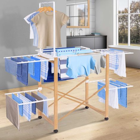 Tendedero de diseño DELUXE imitación madera con espacio para colgar la ropa