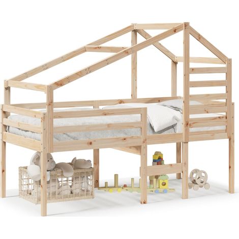 Lit simple,Lit adulte,Lit haut avec toit 90x190 cm bois de pin massif CFW19034 (1/5)
