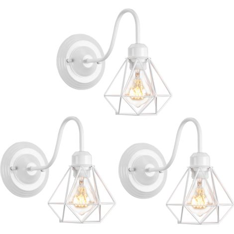 3 Stücke Vintage Wandlampe Innen Wandleuchte Metall Käfig Wandspot Weiß Ø15,5cm für Café Restaurant Schlafzimmer