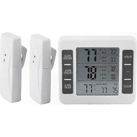 Thermomètre numérique sans fil pour réfrigérateur et congélateur, sonde externe, surveillance température min/max, alarme sonore avec écran (1/2)
