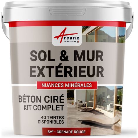 BETON CIRÉ: KIT KUNSTHARZ-BETONBESCHICHTUNG FÜR DRAUSSEN - Böden, Wände, Terrassen, Balkone, Treppen - Granatapfel-Rot - 5 m²-Kit (2 Schichten)