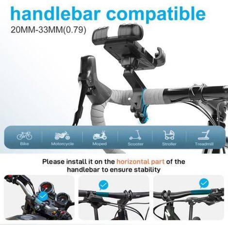 Leytn® Support Téléphone Vélo Fixation Guidon Moto avec Rotation 360 Degrés Anti-vibration pour téléphone de 40-65 pouces (1/4)