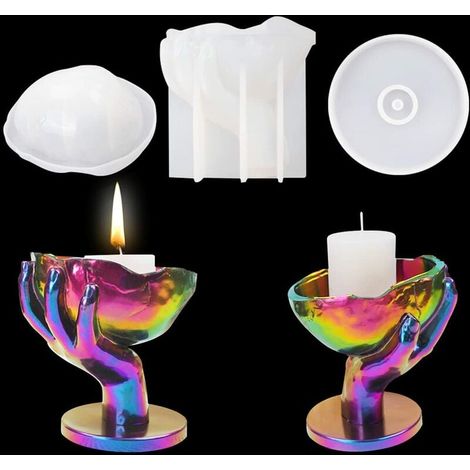 Candle Holder Silicone Mould, 3D Hand Hold Skull Mould, Flower Pot Resin Mold, Jewelry Box Epoxy Silicone Mold, Casting Molds with Concrete, Cement (Candle Holder Mould) (1/5)