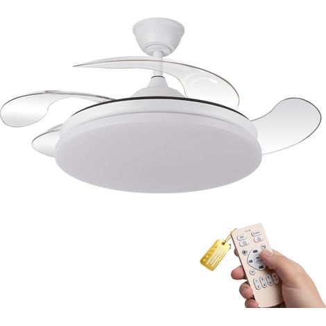 Ventilador techo LED retráctil silencioso motor DC, blanco 108 cm (1/5)