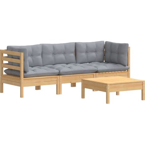 vidaXL 4 Piece Garden Lounge Set with Grey Cushions Pinewood (1/5)