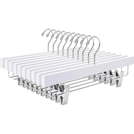 Lot de 10 Cintres en Bois Blanc 35.5cm, pour Pantalons Jupes Chaussettes sous-Vêtements, Cintre Antidérapants avec Pinces (1/4)