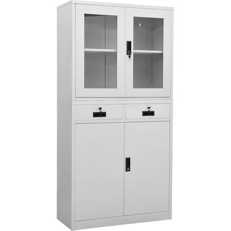 vidaXL Armoire de bureau Gris clair 90x40x180 cm Acier et verre trempé (1/5)