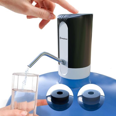 Distributeur d'eau sans lumière, Pompe à Eau, électrique Portable, avec adaptateurs pour Bouteilles et Bouteilles de 5,8,10,13,13 et 20 litres Noir (1/5)