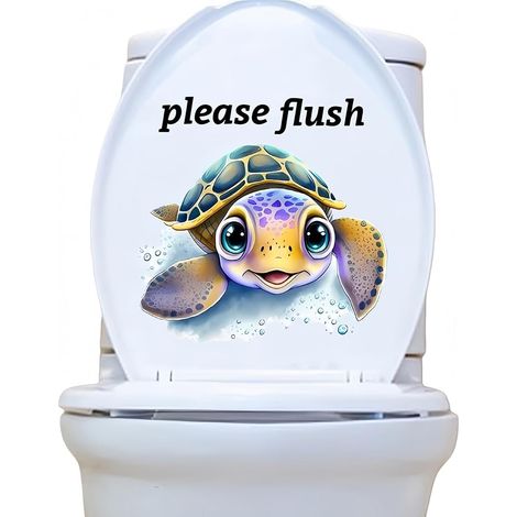 Autocollants muraux en vinyle imperméables pour couvercle de toilette, motif tortue de dessin animé amusant, pour décoration de réservoir de salle de bain (1/5)