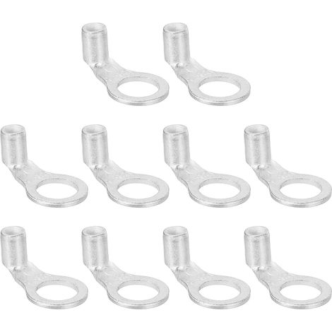 14 AWG - 3/16" Bornes De Câble En Cuivre, Extrémités De Câble De Batterie À 90 Degrés Bornes De Batterie Connecteurs À Oeillet En Cuivre Nue (Argent, 10Pcs) (1/5)