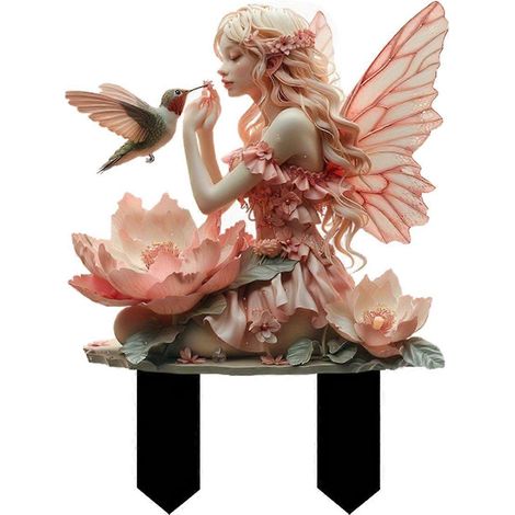 Dekorative Gartenstecker aus Acryl mit Feen- und Kolibri-Motiv für den Außenbereich