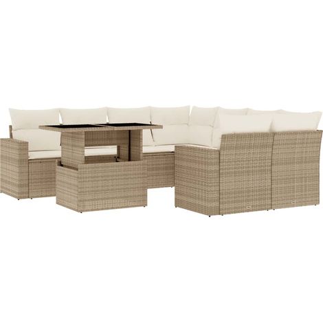 Maison Exclusive - Set Divano da Giardino 9 pz con Cuscini Beige in Polyrattan