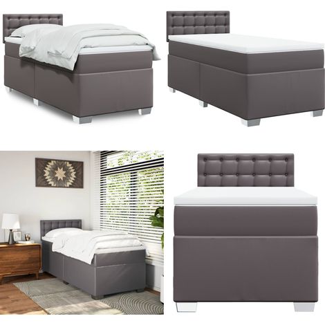 Boxspringbett mit Matratze Grau 100x200 cm Kunstleder - Boxspringbett - Doppelbett - Bettsofa - Schlafsystem - Luxusbett - Home & Living (1/5)
