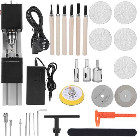 Tour à bois miniature noir DIY outil de polissage et meulage 100‑240V pour menuiserie (1/5)