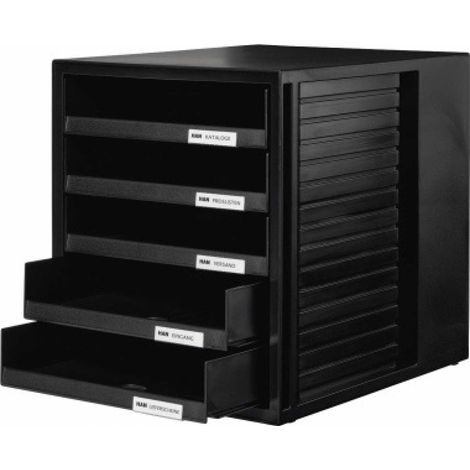 HAN Schubladenbox HAN SCHRANK-SET 5 Schubladen DIN A4 Polystyrol Gehäusefarbe: schwarz Farbeder Schublade: schwarz (1/3)
