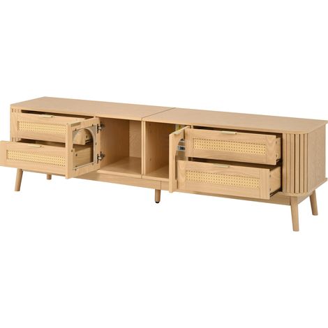 TV-Möbel aus Spanplatte 180 x 40 x 50 cm mit Türen aus gehärtetem Glas und LED per App (1/5)