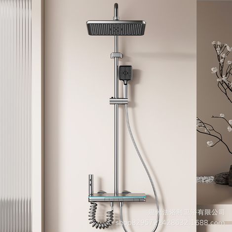 Kit douche complet corps en composite plastique-métal gris pistolet, mitigeur thermostatique intelligent avec écran numérique et robinets à touches piano pour usage domestique (1/4)