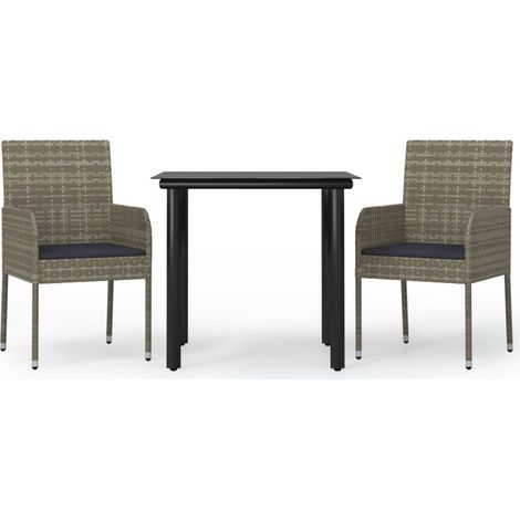 Maison Exclusive - Set Salotto Giardino 3 pz con Cuscini Nero e Grigio Polyrattan (1/5)