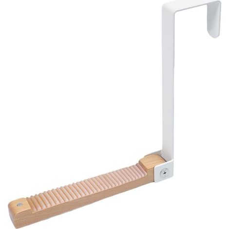 Patère Pliante - Porte-Manteau Suspendu - Métal Fer + Bois Lotus - Compatible Feuillure Porte Jusqu'à 4,5 cm - Blanc - 1 Pièce