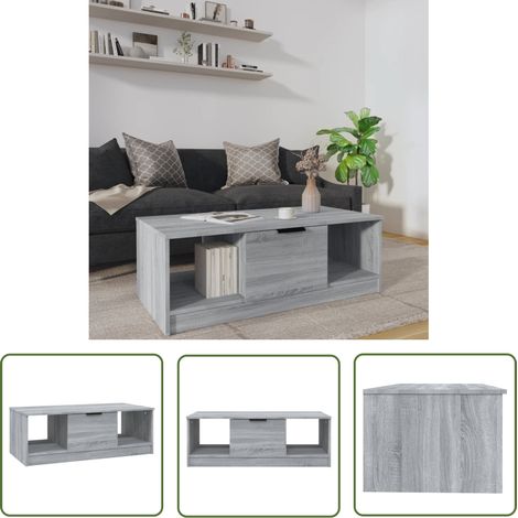 The Living Store Table basse sonoma gris 102x50x36 cm bois d'ingénierie - Table Basse - Meuble Salon - Rangement Intérieur - Table D'appoint - Design Moderne
