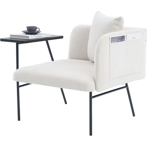 ELVMI Sillón de descanso con Mesa auxiliar, Dos Bolsillos laterales y Respaldo curvo, de Chenilla, Beige (1/5)